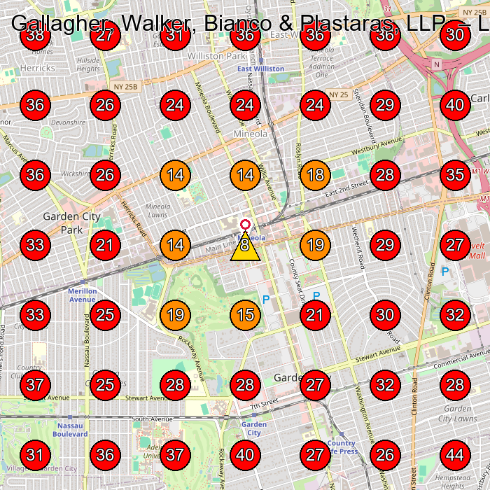 Gallagher, Walker, Bianco & Plastaras, LLP. GeoGrid visibility map for Law Firm in Garden City